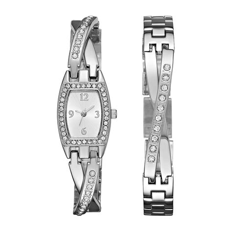 Geneva Womens Silver Tone Bangle Watch Boxed Set Jcpenney