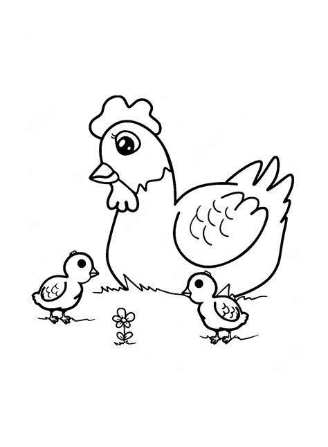Una gallina y pollitos para colorear Pollitos para colorear Páginas