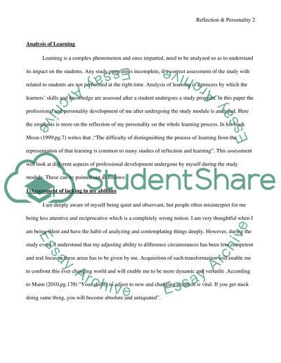 Reflection And Personal Development Essay Example Topics And Well
