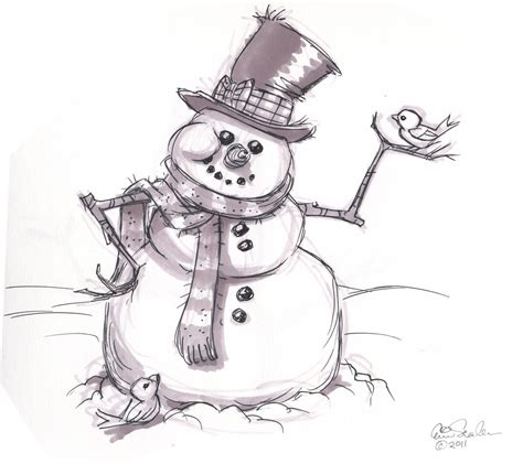 Snowmen Christmas Sketch Christmas Drawing Realistic