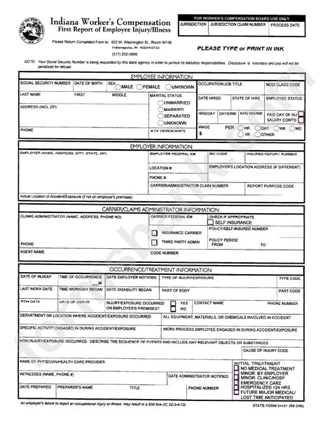 Fillable State Form 24401 First Report Of Employee Injuryillness