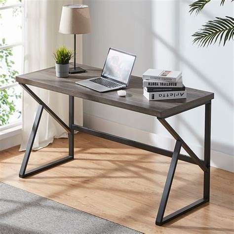 Buy Hsh Rustic Grey Computer Desk Metal And Wood Home Office Desk