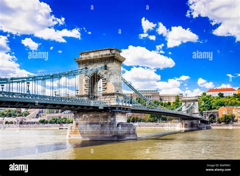 Budapest Hungary Szechenyi Or Lanchid Chain Bridge First Stone