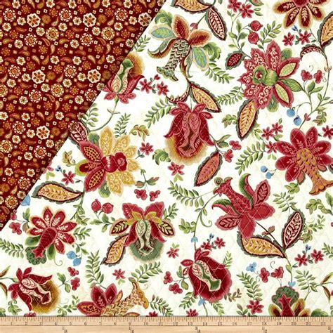 Mackenzie Double Sided Quilted Jacobean Ecruburgundy Pre Quilted