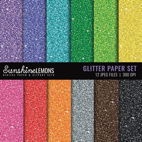 Glitter Digital Scrapbooking Paper Set Set Of 12