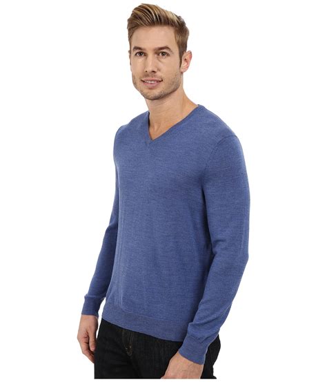 Calvin Klein Solid Merino V Neck Sweater In Blue For Men Lyst