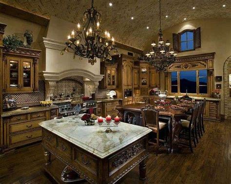 Old World Kitchen Room Style With Arched Ceiling And And Double Islands