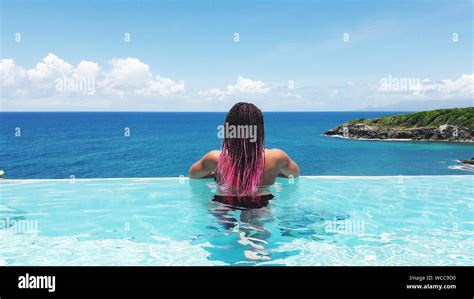Rear View Young Woman Swimming Pool Hi Res Stock Photography And Images