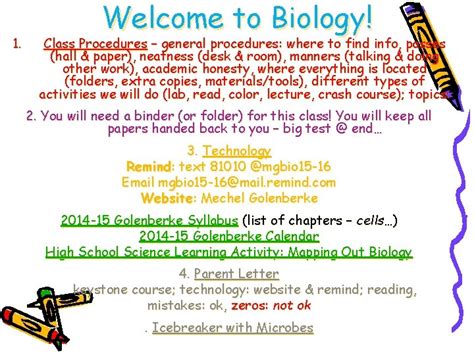 1 Welcome To Biology Class Procedures General Procedures