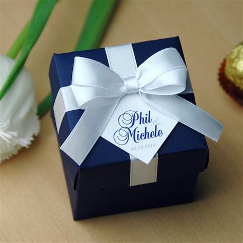 Gold Personalized Wedding Favor Candy Boxes Elegant Navy Blue Etsy