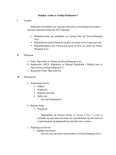 Lesson Plan In Araling Panlipunan Instructional Plani