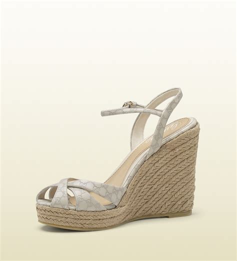 Gucci Penelope Strappy Espadrille Wedge Sandal In White Natural Lyst