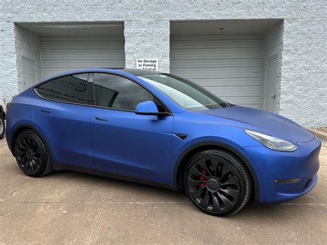 Tesla Model Y Matte Slate Blue Vinyl Wrap Mile High Customs