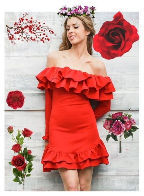 Red Flowerred Dress Dresses Red Ruffle Dress Frill Dress