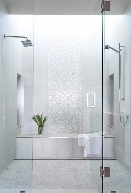 Master bath with double person shower, shower benches, free standing tub and double vanity. Bright Mosaic Tile Designs, Modern Bathroom Design Trends 2020