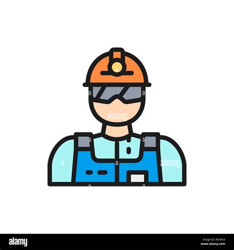 Vector Industrial Worker Engineer Builder Miner Flat Color Line Icon