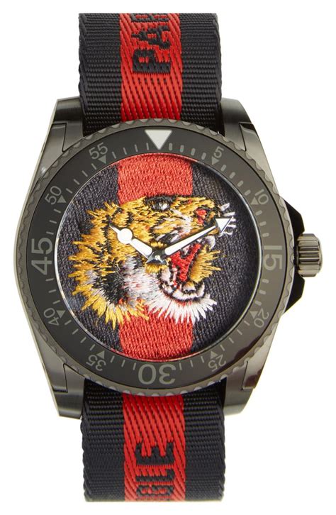 Gucci Tiger Insignia Web Strap Watch 45mm Nordstrom