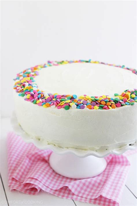Yellow Birthday Cake With Vanilla Frosting The Comfort Of Cooking