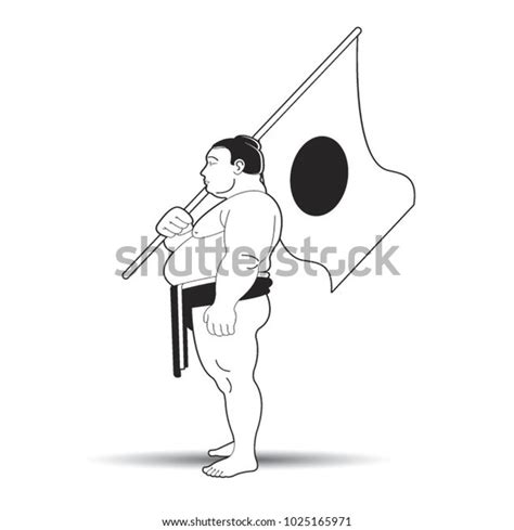 Black White Sumo Wrestler Holding Japanese Stock Vector Royalty Free