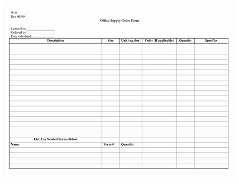 Supply Order Form Template Addictionary