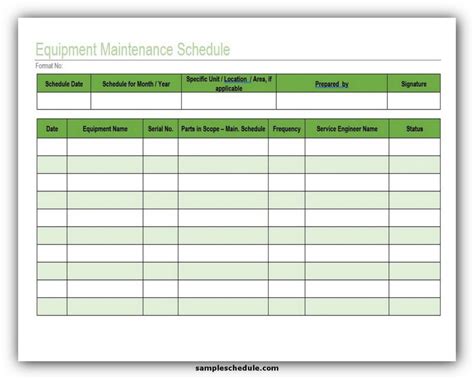 How To Create A Maintenance Schedule Template Free Sample Example