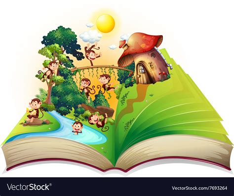 Book Of Monkeys Living By The River Royalty Free Vector