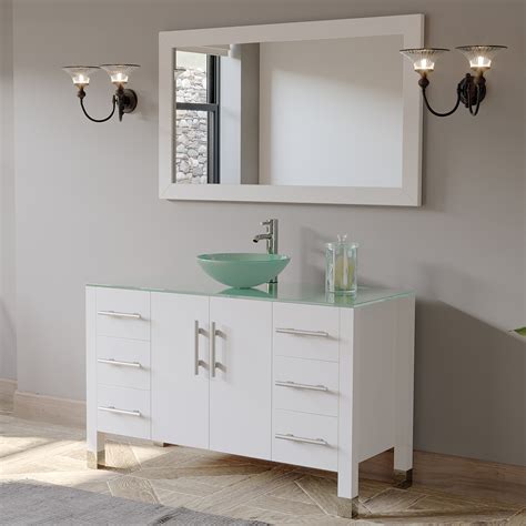 48 Solid Wood Glass Vessel Sink Bathroom Vanity Set White Finish With