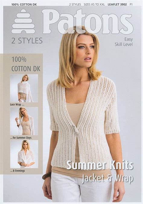 Jacket And Wrap In Patons 100 Cotton Dk 3902 Patons Knitting Patterns Knitting Patterns