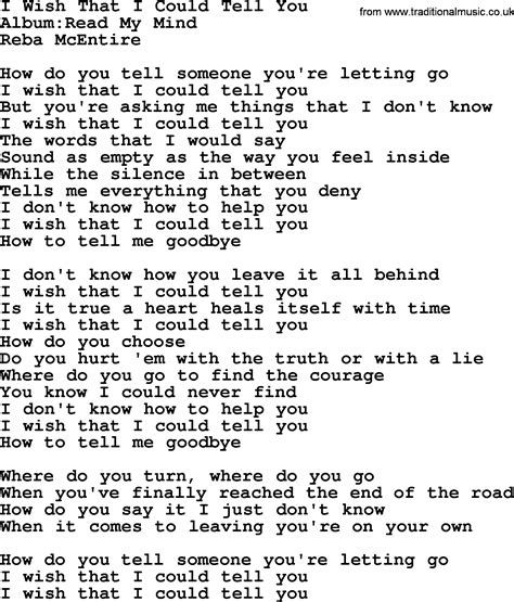 I Wish That I Could Tell You By Reba Mcentire Lyrics