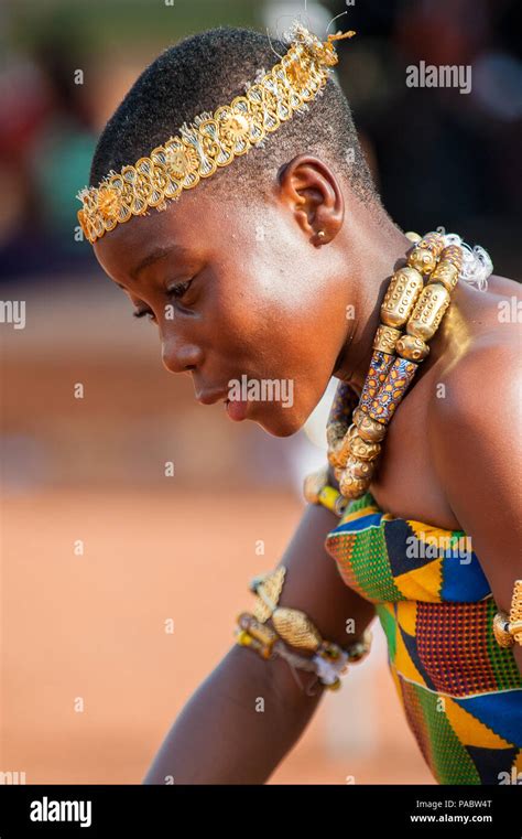 Ghana March 3 2012 Portrait Of A Ghanaian Girl In National Colors Clothes Dancing The