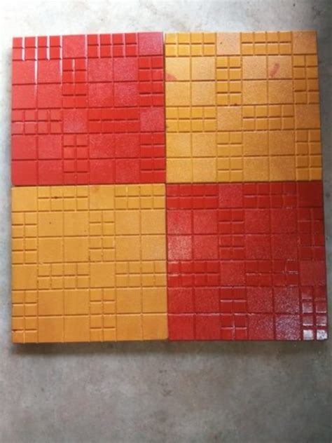 Red And Yellow Cement Cadbury Chequered Tiles For Flooring Thickness