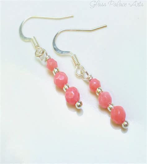 Pink Coral Earrings Dainty Coral Dangle Earrings Small Dangle