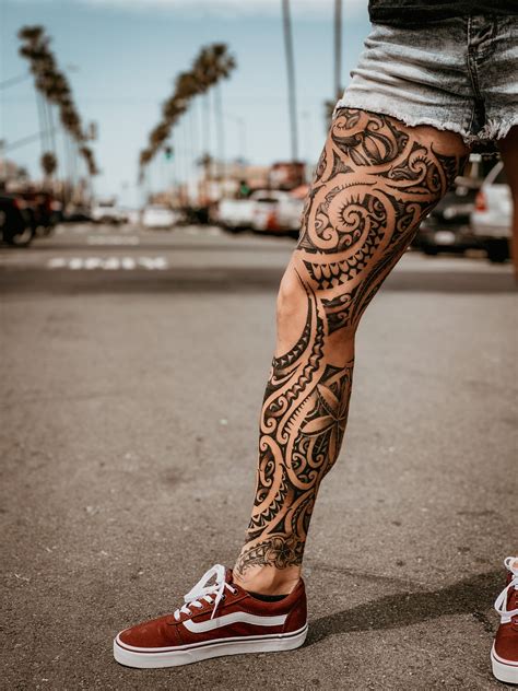 A Tribal Leg Sleeve Tattoo For Men Body Tattoo Art