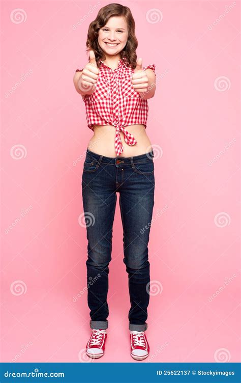 Glamorous Girl Gesturing Double Thumbs Up Stock Image Image Of Cool Model