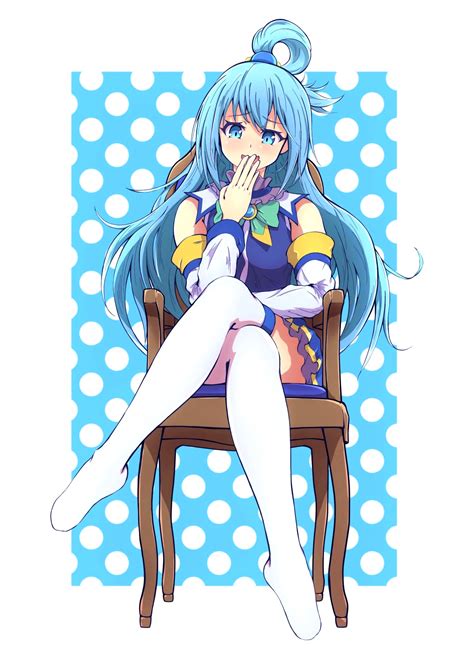 Safebooru 1girl Aqua Konosuba Blue Background Blue Hair Blue Shirt Blue Skirt Chair Covering