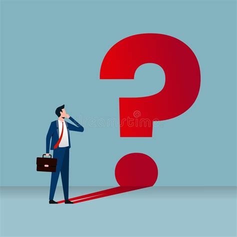 thoughtful businessman thinking businessman and his big question mark shadow stock vector
