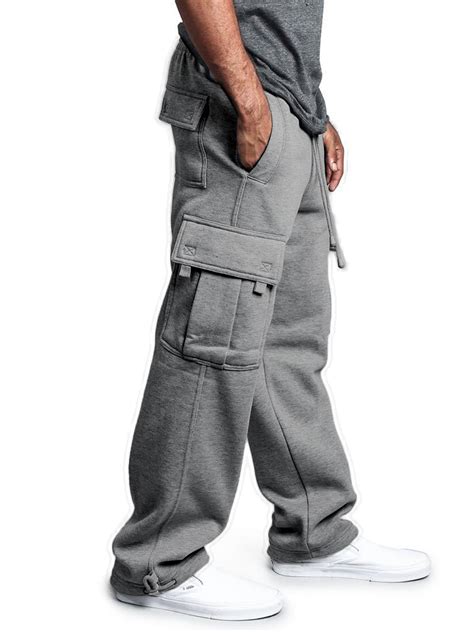 Aunavey Mens Fleece Cargo Sweatpants Solid Heavyweight Casual Pants