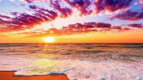 Hd Wallpaper Sky Horizon Sea Ocean Sunrise Beach Shore