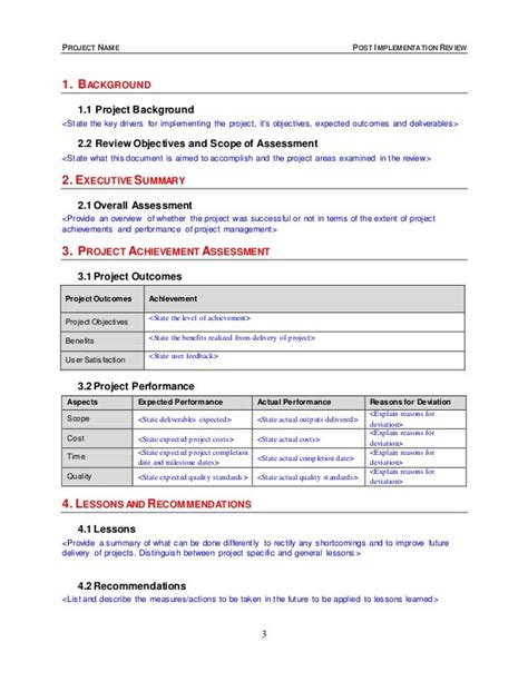 Post Implementation Review Template