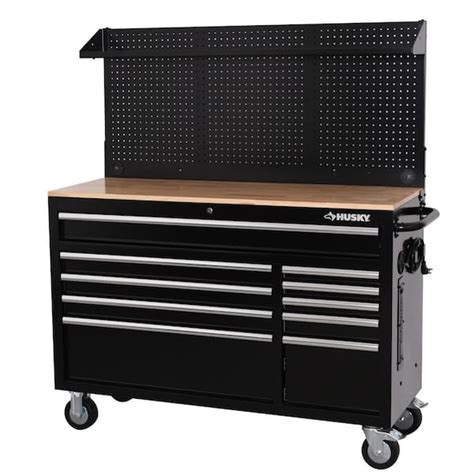 Husky Modular Tool Storage 52 In W Black Mobile Workbench Cabinet With