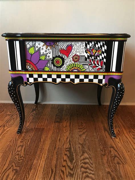 One Of Kind Hand Painted End Table Etsy Whimsical Painted Furniture