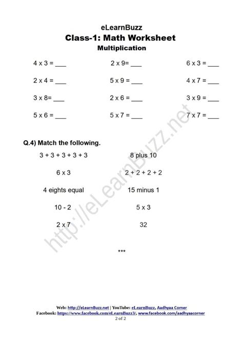 Multiplication Worksheet For Class 1 Elearnbuzz Hot Sex Picture