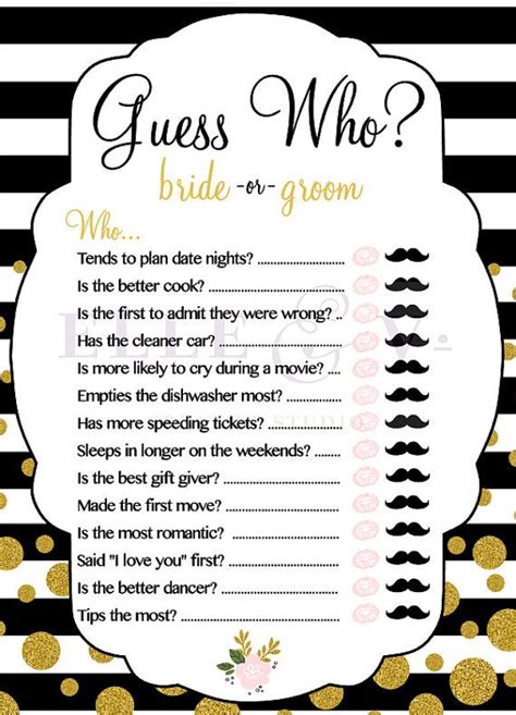 Guess Who Bride Or Groom Bridal Shower Game Wedding Shower Games