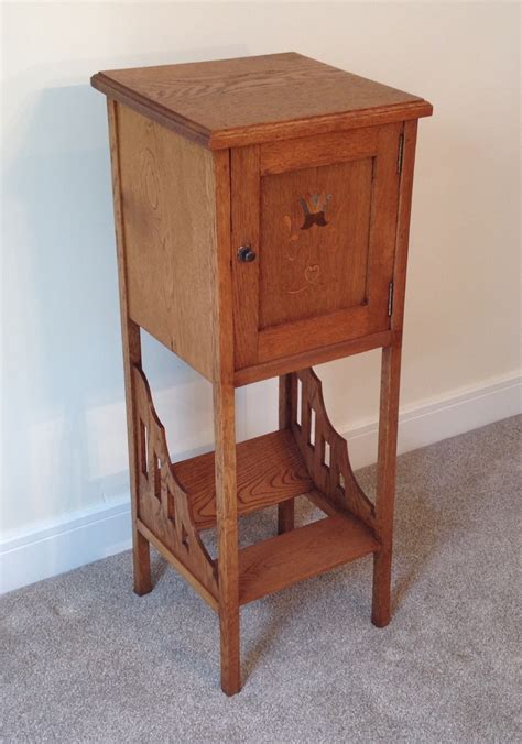 Arts And Crafts Oak Cupboard Tall Bedside Cabinet 291842