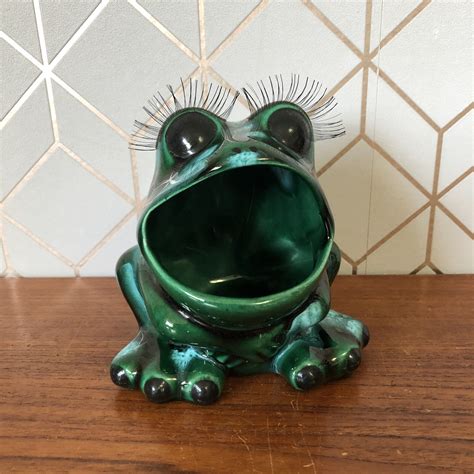 Vintage Frog With Eyelashes Ceramic Frog In A Mottled Frog Etsy