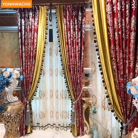 Custom Curtains Luxury Red Bronzing Gold Damascus Living Room Balcony