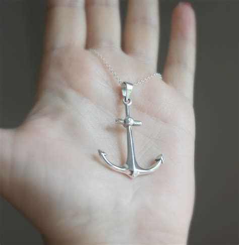 Silver Anchor Necklace Large Sterling Silver Anchor Pendant Etsy
