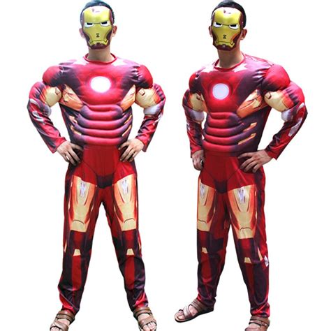 Coulhunt 2017 Marvel Iron Man Muscle Costume Ironman Superhero Onesies For Adult Halloween Red