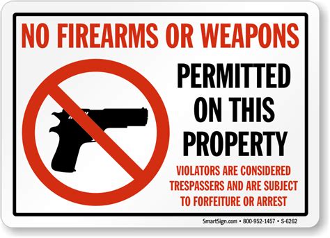 No Firearms Or Weapons Permitted On This Property Sign Sku S 6262
