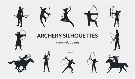 Archery Sport People Poses Silhouette Set Vector Download